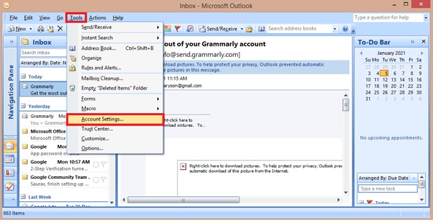 Remove imported PST file from your Outlook Account 1